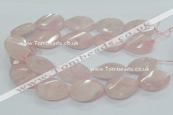 CRQ103 15.5 inches 30*40mm twisted teardrop natural rose quartz beads