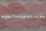 CRQ640 15.5 inches 13*18mm twisted flat teardrop rose quartz beads