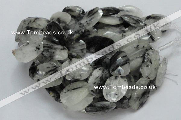 CRU23 15.5 inches 22*30mm faceted freeform black rutilated quartz beads