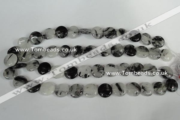 CRU340 15.5 inches 15mm flat round black rutilated quartz beads