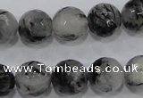 CRU62 15.5 inches 16mm faceted round black rutilated quartz beads