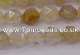 CRU622 15.5 inches 8mm faceted nuggets golden rutilated quartz beads