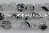 CRU79 15.5 inches 10mm flat round black rutilated quartz beads