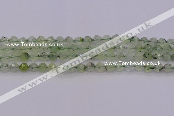 CRU791 15.5 inches 6mm faceted nuggets green rutilated quartz beads