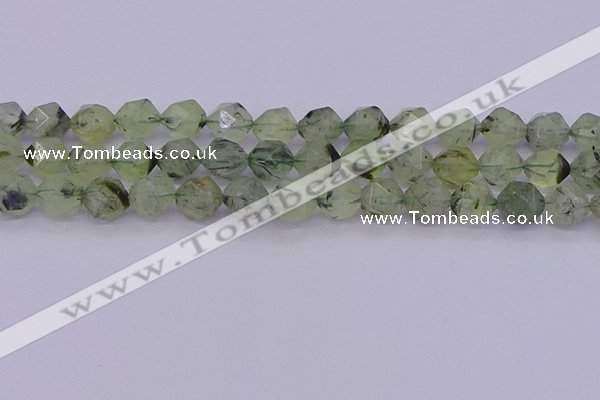 CRU793 15.5 inches 10mm faceted nuggets green rutilated quartz beads