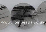 CRU95 15.5 inches 30mm faceted coin black rutilated quartz beads