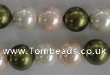 CSB1109 15.5 inches 12mm round mixed color shell pearl beads