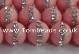 CSB1509 15.5 inches 14mm round shell pearl with rhinestone beads