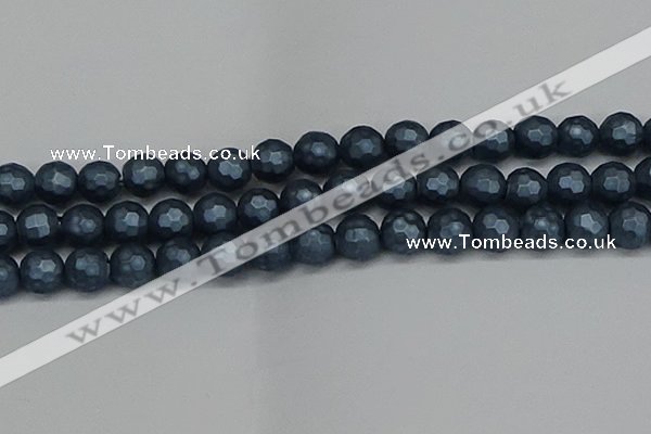 CSB1975 15.5 inches 14mm faceted round matte shell pearl beads