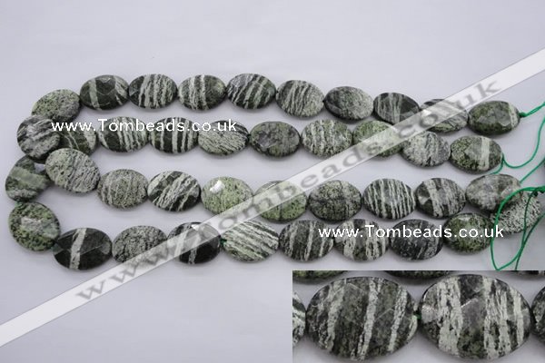 CSJ113 15.5 inches 15*20mm faceted oval green silver line jasper beads