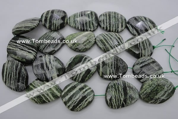 CSJ128 15.5 inches 30*38mm faceted freeform green silver line jasper beads
