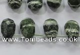 CSJ86 Top-drilled 10*14mm faceted teardrop green silver line jasper beads