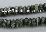 CSJ95 15.5 inches 5*10mm faceted rondelle green silver line jasper beads