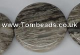 CSL37 15.5 inches 40mm flat round silver leaf jasper beads wholesale