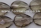 CSQ205 18*25mm faceted flat teardrop grade AA natural smoky quartz beads