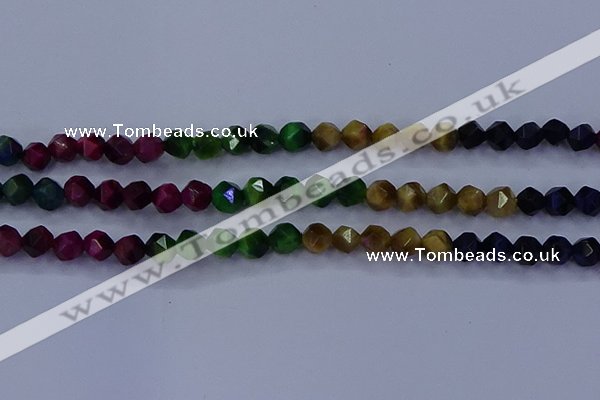 CTE1927 15.5 inches 8mm faceted nuggets colorful tiger eye beads