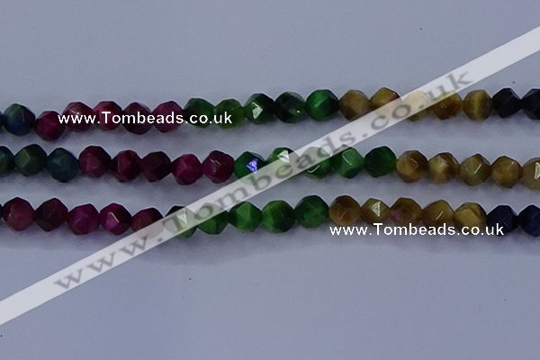 CTE1929 15.5 inches 12mm faceted nuggets colorful tiger eye beads