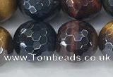 CTE2097 15.5 inches 14mm faceted round AB-color mixed tiger eye beads