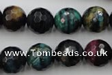 CTE585 15.5 inches 14mm faceted round colorful tiger eye beads