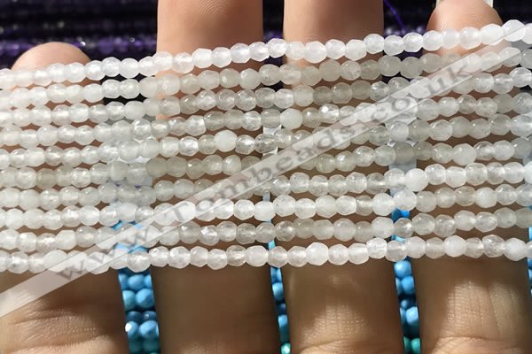 CTG1110 15.5 inches 3mm faceted round tiny white agate beads