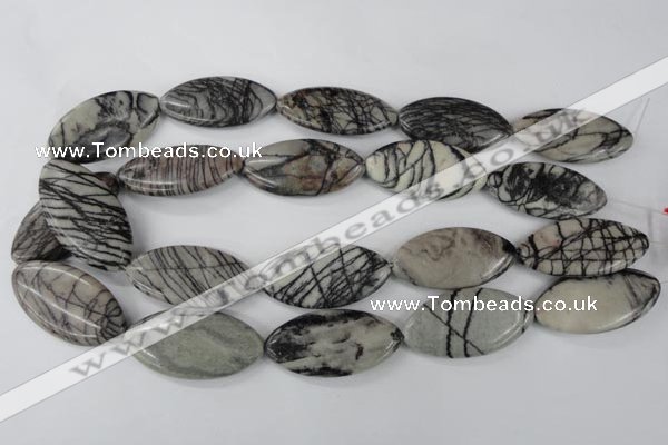 CTJ215 15.5 inches 20*40mm marquise black water jasper beads wholesale