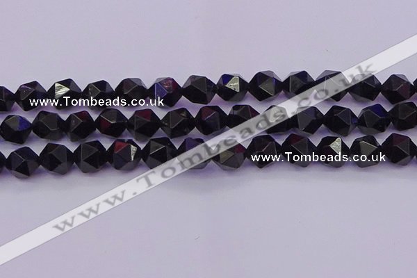 CTO648 15.5 inches 12mm faceted nuggets black tourmaline beads