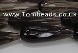 CTR137 15.5 inches 10*30mm faceted teardrop smoky quartz beads