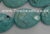 CWB506 15.5 inches 18*25mm faceted flat teardrop howlite turquoise beads