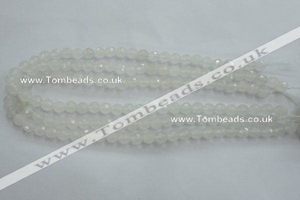 CWH03 15.5 inches 8mm faceted round white jade beads wholesale