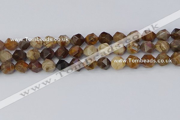 CWJ486 15.5 inches 12mm faceted nuggets wood jasper beads