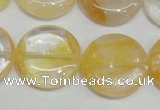 CYC07 15.5 inches 25mm flat round yellow crystal quartz beads