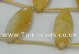 CYJ72 Top-drilled 15*35mm carved leaf yellow jade beads wholesale