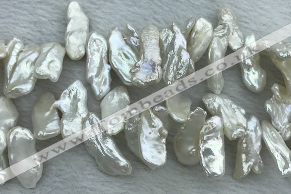 FWP416 Top-drilled 10*22mm - 12*25mm biwa freshwater pearl beads