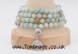 GMN5805 Hand-knotted 6mm matter amazonite 108 beads mala necklaces with charm