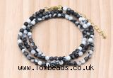 GMN7241 4mm faceted round tiny black & white jasper beaded necklace jewelry