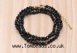 GMN7248 4mm faceted round tiny golden obsidian beaded necklace jewelry