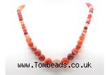 GMN7356 red banded agate graduated beaded necklace & bracelet set
