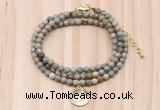 GMN7429 4mm faceted round tiny silver leaf jasper beaded necklace with constellation charm