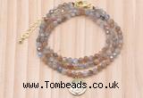 GMN7454 4mm faceted round tiny rainbow moonstone beaded necklace with constellation charm