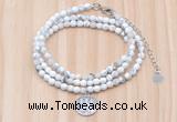 GMN7511 4mm faceted round tiny white howlite beaded necklace with letter charm