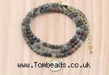 GMN7535 4mm faceted round tiny African bloodstone beaded necklace with letter charm
