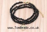 GMN7548 4mm faceted round tiny golden obsidian beaded necklace with letter charm