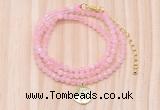 GMN7556 4mm faceted round tiny rose quartz beaded necklace with letter charm