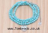 GMN7569 4mm faceted round amazonite beaded necklace with letter charm