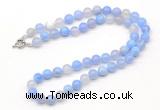 GMN7742 18 - 36 inches 8mm, 10mm round blue banded agate beaded necklaces