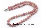 GMN7771 18 - 36 inches 8mm, 10mm round pink wooden jasper beaded necklaces