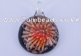 LP45 13*32*43mm flat round inner flower lampwork glass pendants