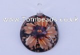 LP49 13*35*47mm flat round inner flower lampwork glass pendants