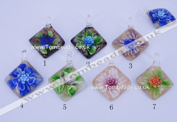 LP70 12*38*48mm diamond inner flower lampwork glass pendants