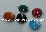 NGC77 25mm - 26mm flat round agate gemstone connectors wholesale